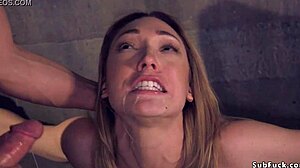 Brunette slave bound in painful bondage after blind date!