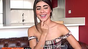 Petite 18-year-old latina cutie with big booty gets railed hard in homemade casting session