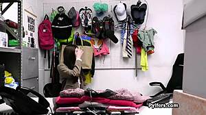 brunette thief in glasses gets caught and has her clothes ripped before rough deepthroat and pussy fucking