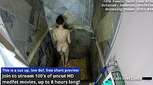 fema camps - michelle anderson shows big tits and gaping pussy with dildo backstage