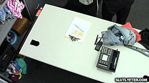 Whoa, Officer Wrex bangs and cums on teen suspect Scarlett's pretty face in the shop! 😏