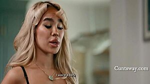 American milf Helena Locke punishes Asian step daughter Luna Luxe for partying with rimjob.