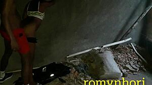 Brazilian bodybuilder novinha from Rio de Janeiro favela in shortinho gets fucked with fingering and slapping in abandoned house.