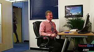 subtle tease from british babe in stockings and heels encouraging cfnm jerk off with pierced tattooed body