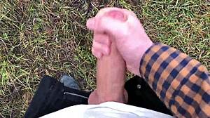 horny cute twink with 23cm huge cock jerks off outdoors in cold weather