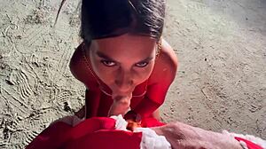 Santa claus fucks teen with big natural tits in squirting orgasm from rough pounding and creampie