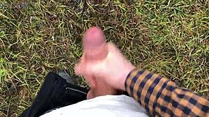 horny cute twink with 23cm huge cock jerks off outdoors in cold weather