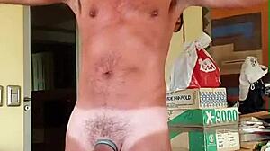 Pervy papifachero having some boner bulge rubbing in muscle shorts