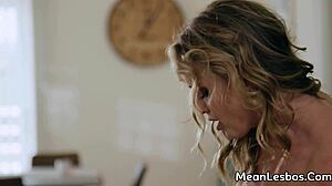 Stunning Blonde Lesbian with Amazing Big Boobs Gets Bald Pink Pussy Licked on Couch - Bunny Madison Charlie Forde