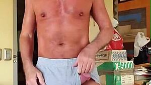 Pervy papifachero having some boner bulge rubbing in muscle shorts