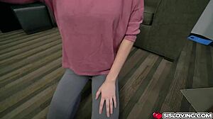 blindfolded stepsister kneels to suck my cock eagerly