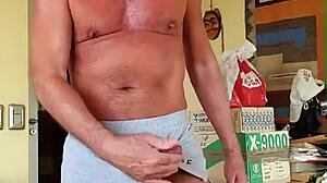 Pervy papifachero having some boner bulge rubbing in muscle shorts