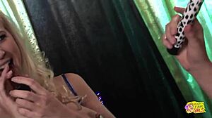 Bisexual Blond Stripper Licks Pussy and Uses Toys in Doggystyle for Cash