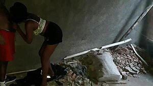 Brazilian bodybuilder novinha from Rio de Janeiro favela in shortinho gets fucked with fingering and slapping in abandoned house.