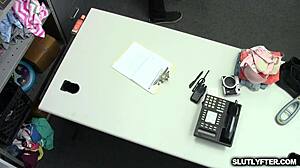 Whoa, Officer Wrex bangs and cums on teen suspect Scarlett's pretty face in the shop! 😏