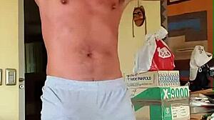 Pervy papifachero having some boner bulge rubbing in muscle shorts