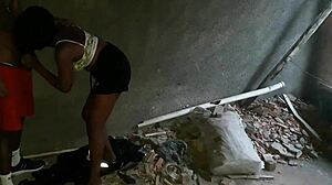 Brazilian bodybuilder novinha from Rio de Janeiro favela in shortinho gets fucked with fingering and slapping in abandoned house.