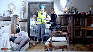 Whoa this French young brunette Selinah-Kyle dives into ffm threesome with milf Alice Maze for anal dp squirt 😱