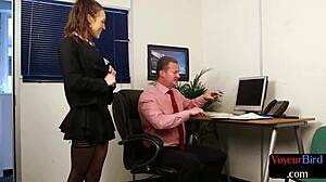 subtle tease from british babe in stockings and heels encouraging cfnm jerk off with pierced tattooed body