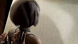 nier automate 2b sexy modeling striptease and fuck with assfucking anal undressing