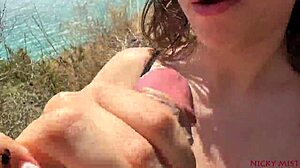 Found perfect spot for him to cum on my tits during sucking