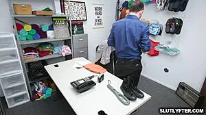 Whoa, Officer Wrex bangs and cums on teen suspect Scarlett's pretty face in the shop! 😏