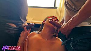 Two adorable lezzies explore hairy pussies with hefty dildo in heated masturbation session