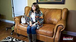 Skinny hottie Rihanna dildo fucks her sweet wet pussy and swallows cum