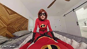Redhead Elastigirl in Ripped Costume Takes Anal Fucking and Fingering in Incredibles Cosplay Parody