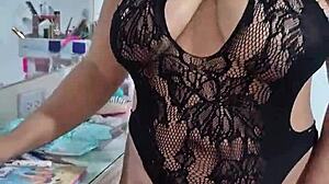 Wife with huge natural tits and tattoos sucks cock expertly to pump out milk like a whore