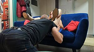 Subtle Thrill of Licking Wet Shaved Pussy as Blonde Plays on Phone