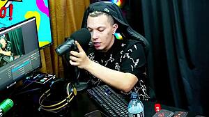 Victoria Camargo bends over podcast table with hairy pussy peeking out