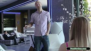 18yo stepsis gives deepthroat blowjob to stepbro with big cock and small tits sucking in car for taboo favor