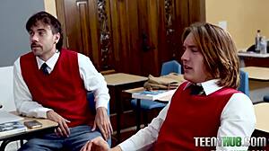 Raw Teachers Pet Sparks Classroom Threesome With Petite Ass And Small Tits