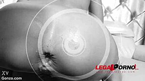 Ukrainian stripclub whore Inga Devil gets double anal penetration with rough gaping asshole action. Clothes ripped during wild dancing and striptease in night club.