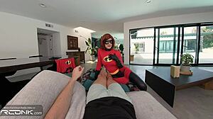 Redhead Elastigirl in Ripped Costume Takes Anal Fucking and Fingering in Incredibles Cosplay Parody