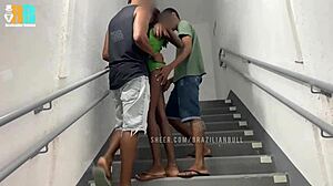 Submissive Wife Goes Panty-Free To Meet Lover For Outdoor Staircase Fuck With Cuckold Hubby