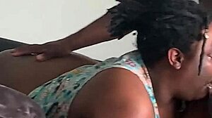 The ebony bbw goddess worshiped the monster black cock sloppily before the mirror in amateur deepthroat action