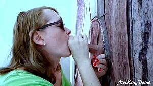 blond hung at gloryhole for blowjob and cumshot with huge cock in private german setting