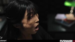 Asian futa ladyboy fucks redhead with creampie and shemale cumshots