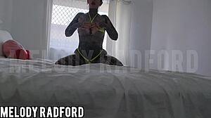 Slutty milf with big fake tits and shaved pussy twerks and teases in homemade video