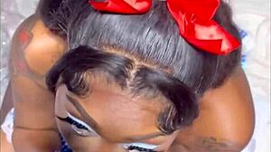 Massive Curved Black Cock Pounds Wet Ebony Pussy in Doggystyle and Missionary Positions