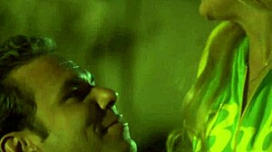 Outdoor sex scene with horny blonde girlfriend stripping clothes and undressing in classic retro style