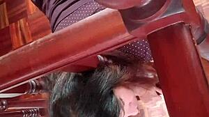 My young 18+ housewife stepmom got stuck under the bed. I bent her over doggystyle and fucked her hairy pussy til facial cumshot.