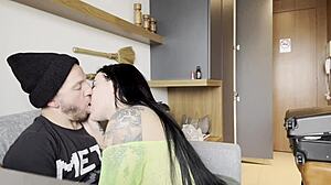 what if this tattooed brunette gets bent over for doggystyle with natural big tits and small waist