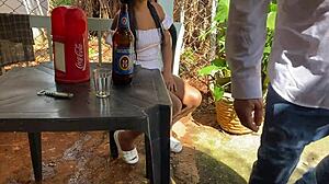 old 60-year-old naughty guy, you're fucking a young girl right in the bar