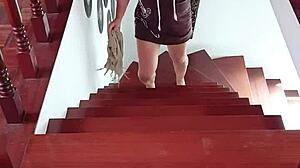 My young 18+ housewife stepmom got stuck under the bed. I bent her over doggystyle and fucked her hairy pussy til facial cumshot.