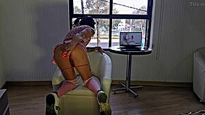 Mexican transsexual prostitute in hotel opens ass with toy gaping for client