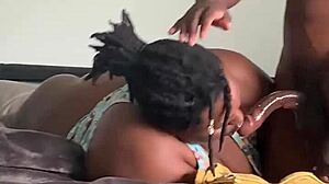 The ebony bbw goddess worshiped the monster black cock sloppily before the mirror in amateur deepthroat action