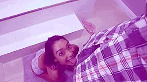 Whoa, kinky ebony hottie Sarah Lace with small tits gets fucked hard in bathroom 🚿😈